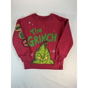 The Grinch Dr. Seuss Kids Fleece Sweatshirt Red Holiday Pullover Kids Size 8